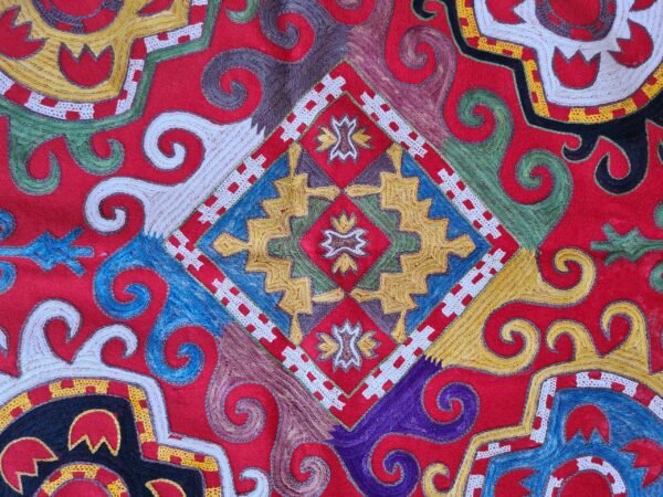 Antique Uzbek Lakai Silk Embroidered Tray Cover (1890–1910)