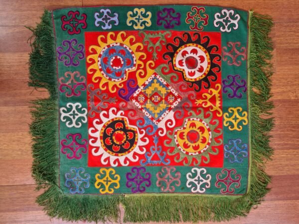 Antique Uzbek Lakai Silk Embroidered Tray Cover (1890–1910) - Image 2