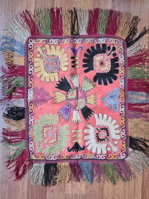 Antique Uzbek Lakai Silk Embroidered Tray Cover