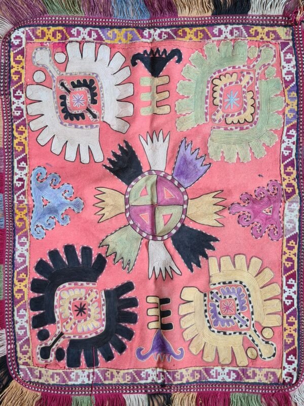 Antique Uzbek Lakai Silk Embroidered Tray Cover - Image 2