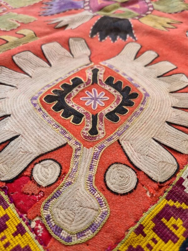 Antique Uzbek Lakai Silk Embroidered Tray Cover - Image 5