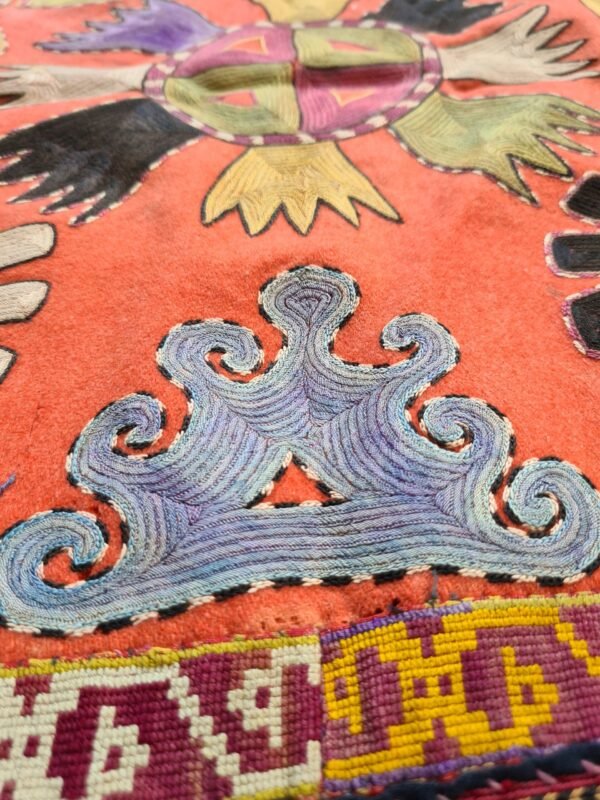 Antique Uzbek Lakai Silk Embroidered Tray Cover - Image 6