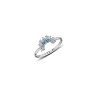 925 Silver Rhodium Plated Moon Ring with Zircon Stones