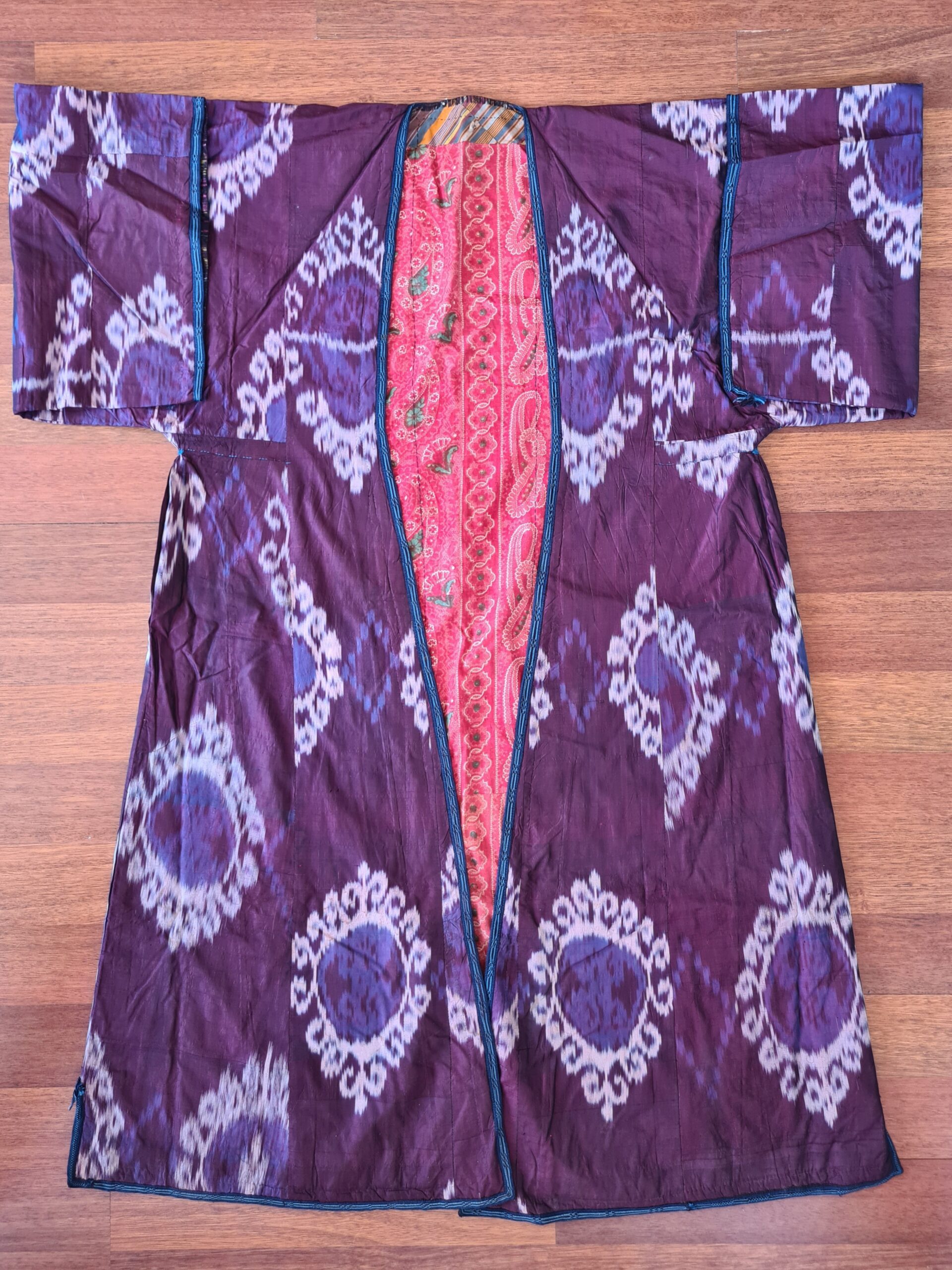 Old Uzbek Silk on silk Ikat Chapan From Late 1800s