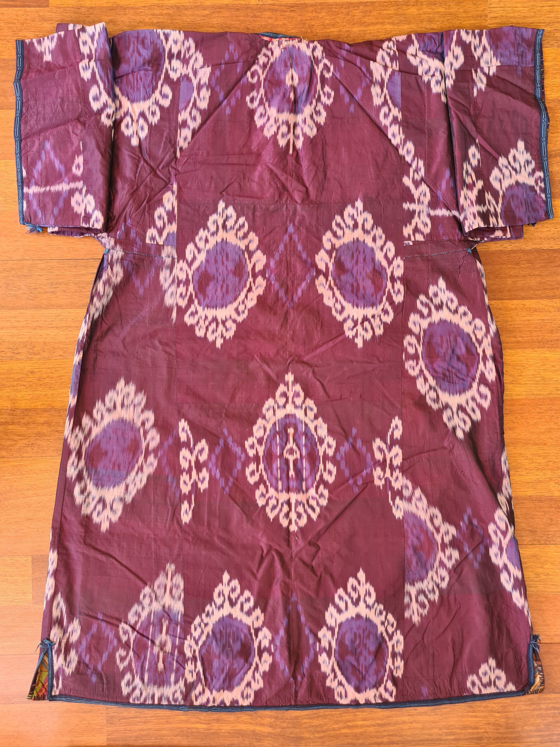 Old Uzbek Silk on silk Ikat Chapan From Late 1800s - Image 4