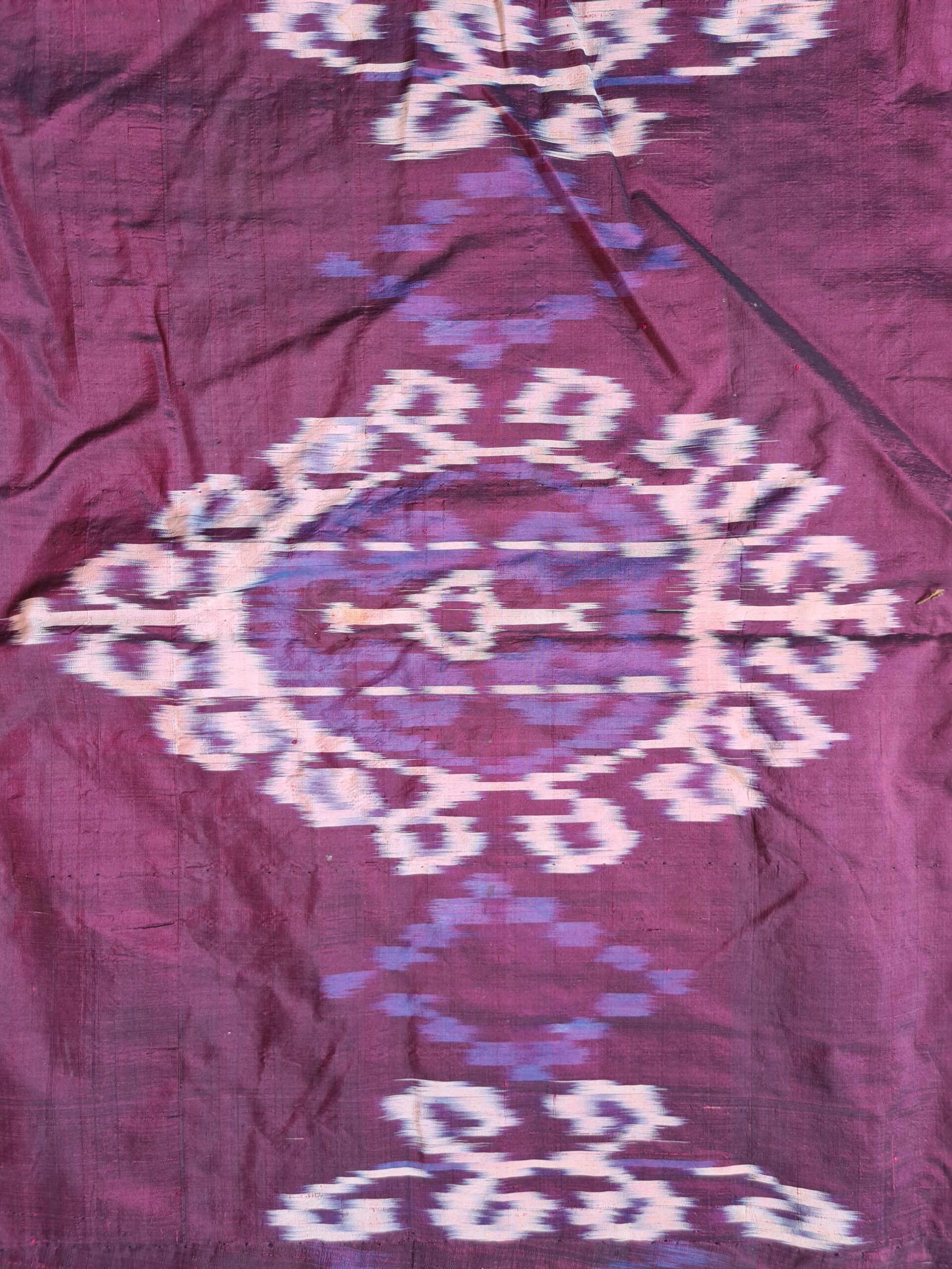 Old Uzbek Silk on silk Ikat Chapan From Late 1800s - Image 5