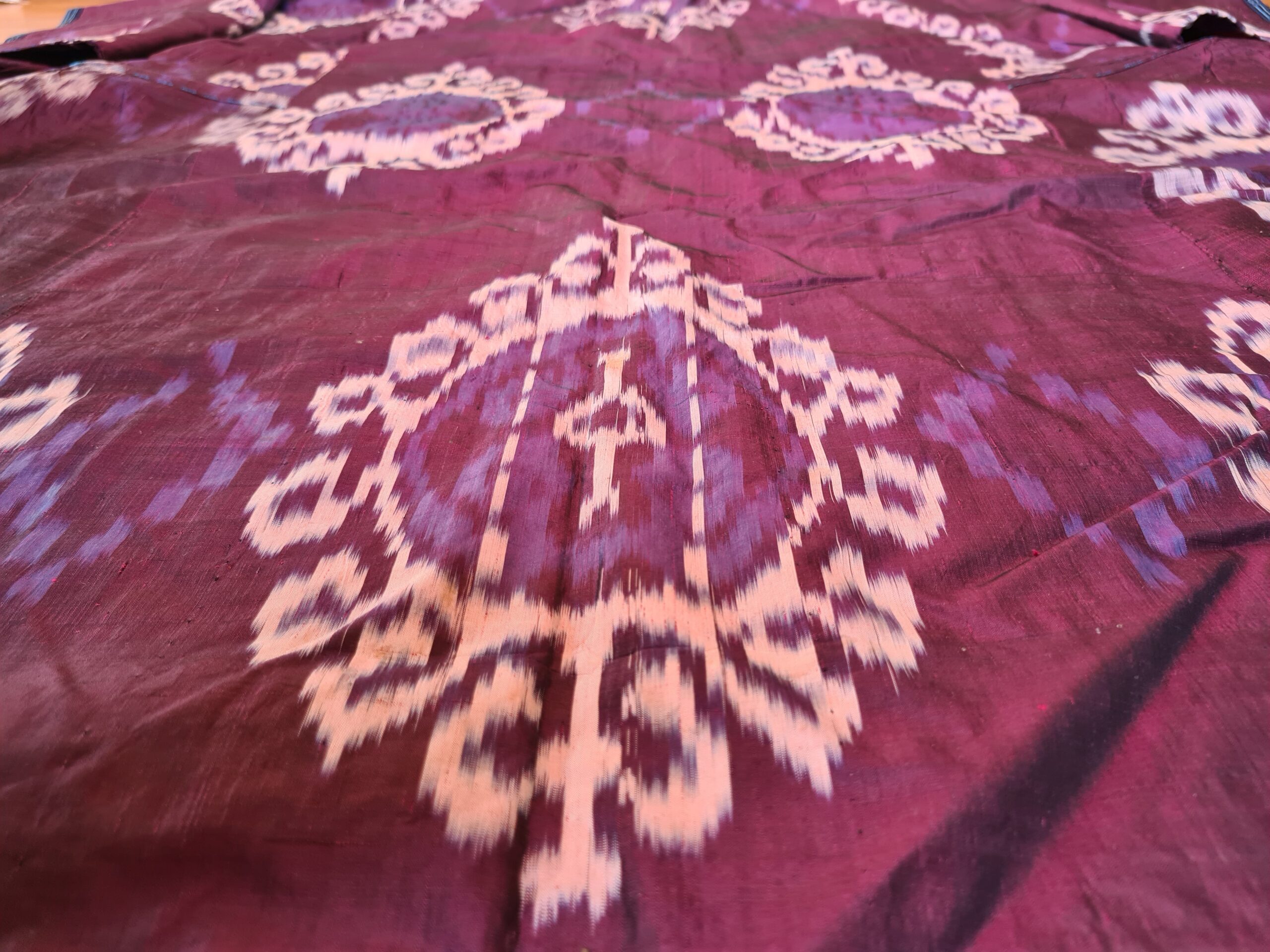 Old Uzbek Silk on silk Ikat Chapan From Late 1800s - Image 6
