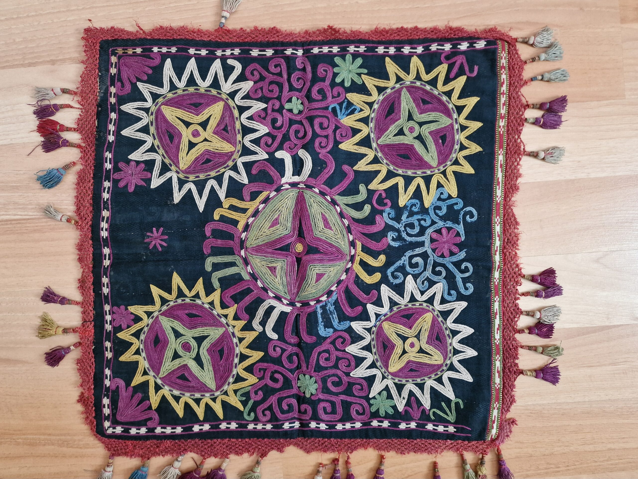 Uzbek Lakai Silk Embroidery on Wool (1800s)