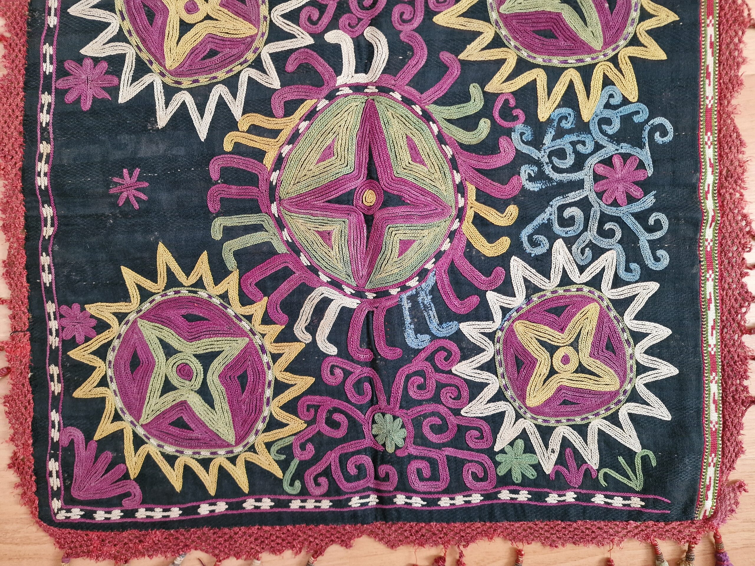 Uzbek Lakai Silk Embroidery on Wool (1800s) - Image 2