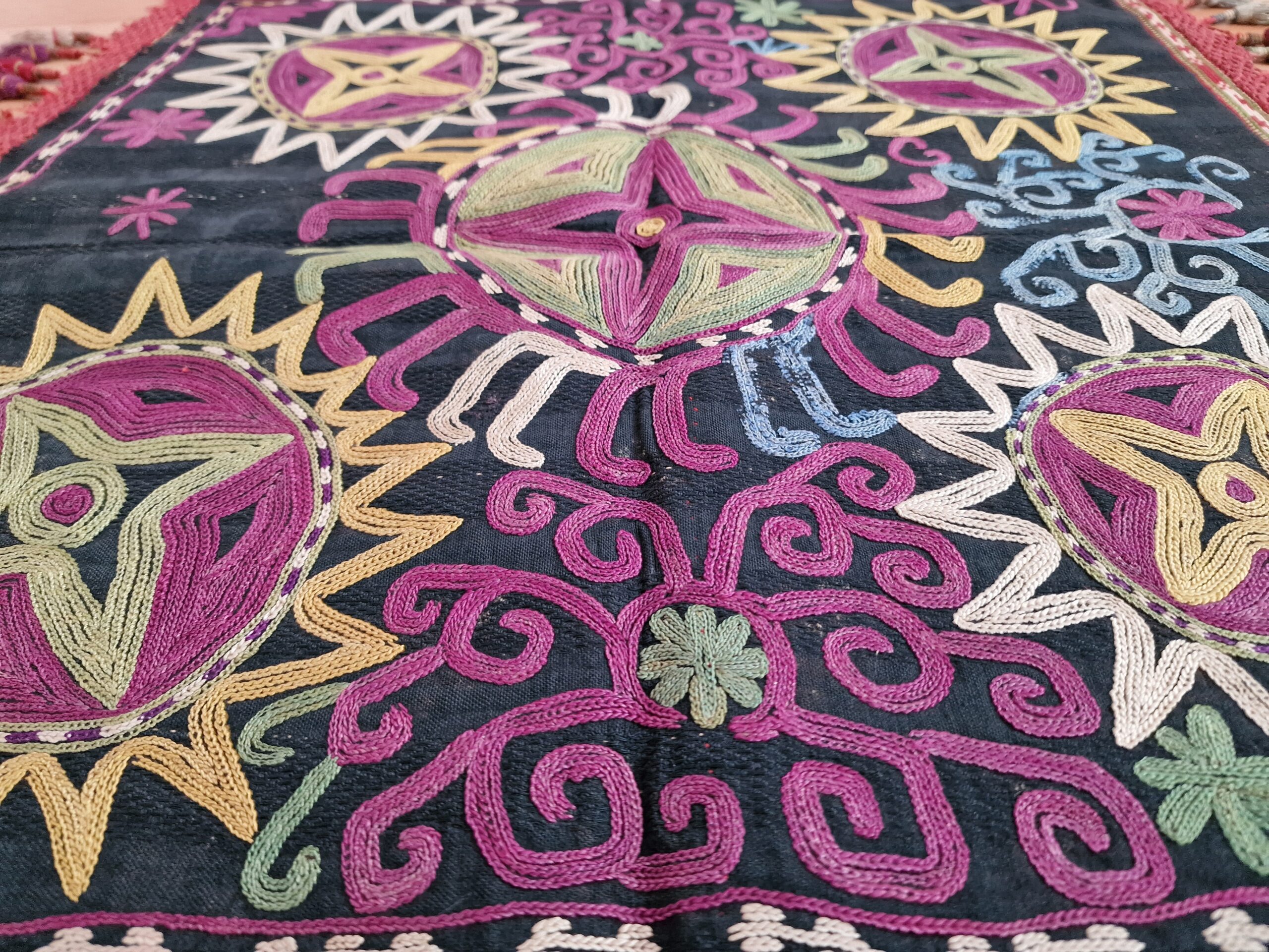 Uzbek Lakai Silk Embroidery on Wool (1800s) - Image 3
